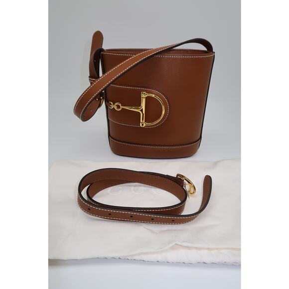 Gucci Leather Horsebit Accent 73 Series Small Bucket Handbag Brown - Picture 11 of 16